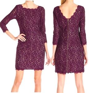 Adrianna Papell Purple Lace Long Sleeve Dress